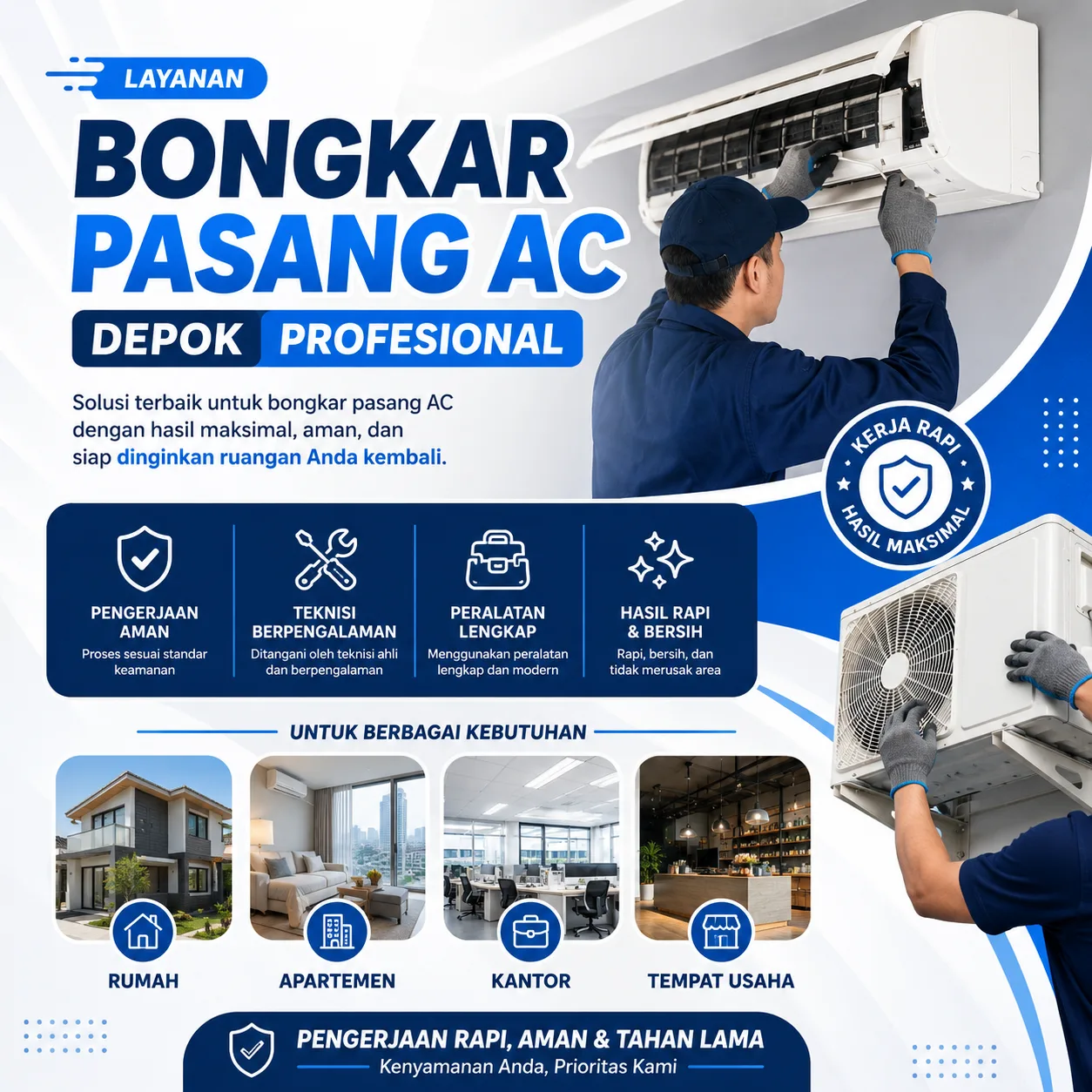 Bongkar Pasang AC Depok Profesional untuk Rumah, Apartemen, Kantor dan Tempat Usaha dengan Pengerjaan Rapi oleh Teknisi Berpengalaman