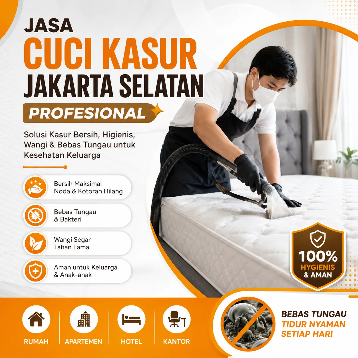 Jasa Cuci Kasur Jakarta Selatan Profesional – Solusi Kasur Bersih, Higienis, Wangi & Bebas Tungau untuk Kesehatan Keluarga