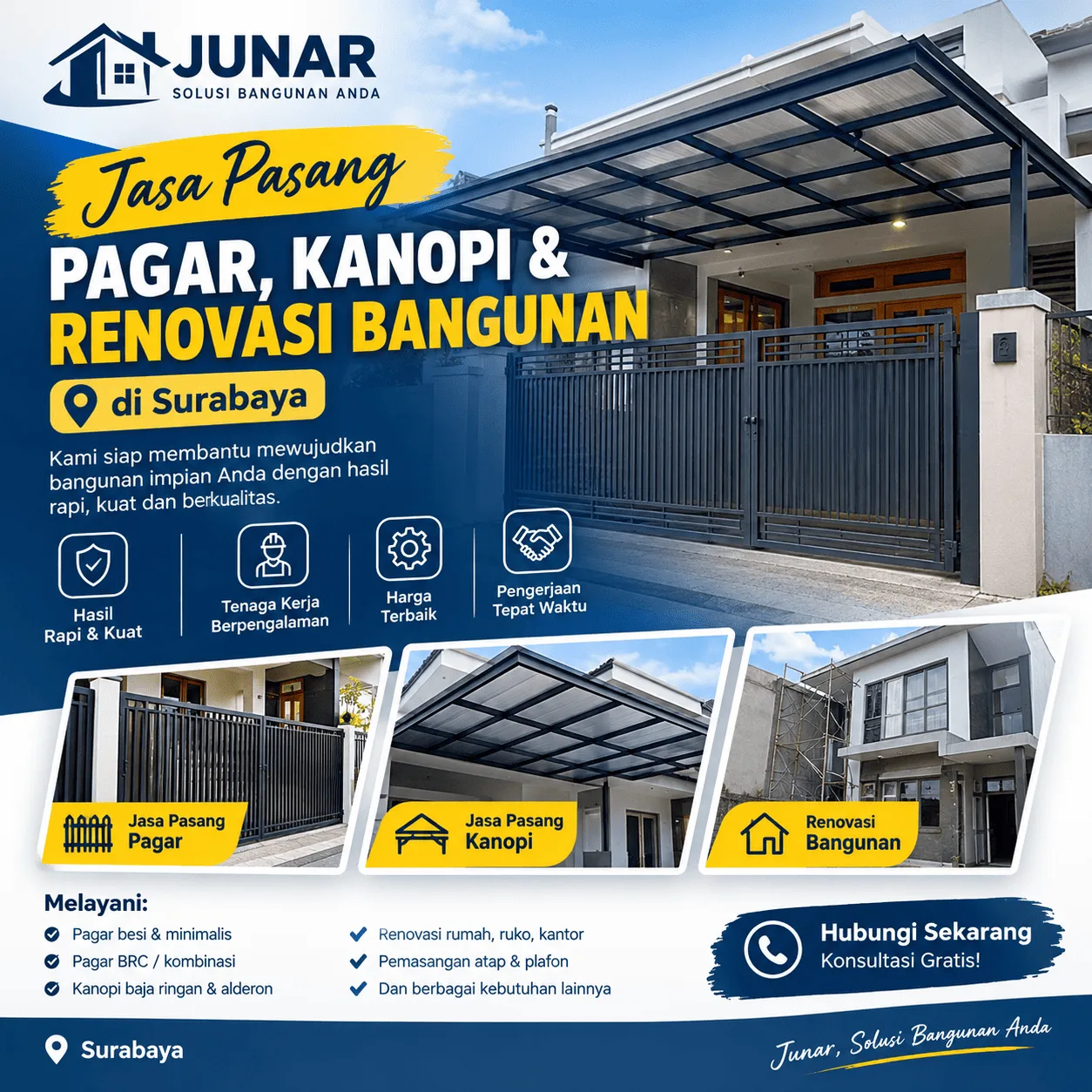 Jasa Pasang Pagar, Kanopi & Renovasi Bangunan di Surabaya