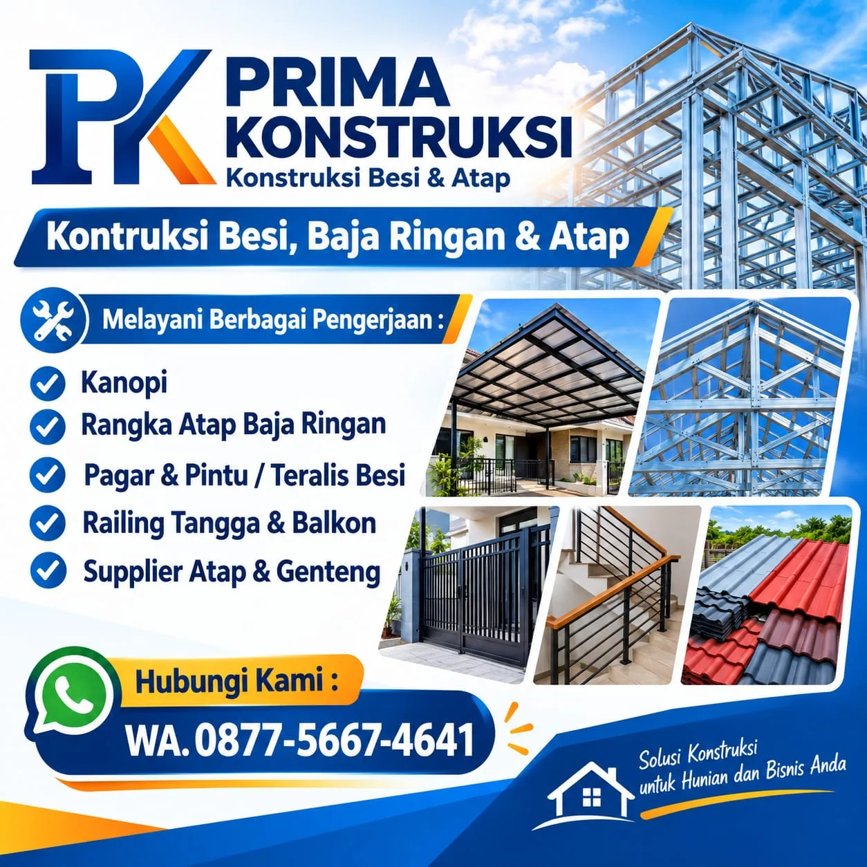 Jasa Pemasangan Kanopi, Baja Ringan, Pagar Besi, Teralis, Railing, Balkon & Atap Jabodetabek - Prima Konstruksi