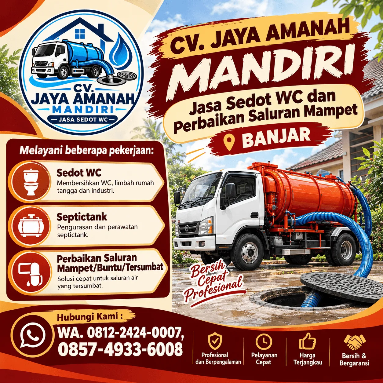 Jasa Sedot WC Banjar & Perbaikan Saluran Mampet | CV Jaya Amanah Mandiri