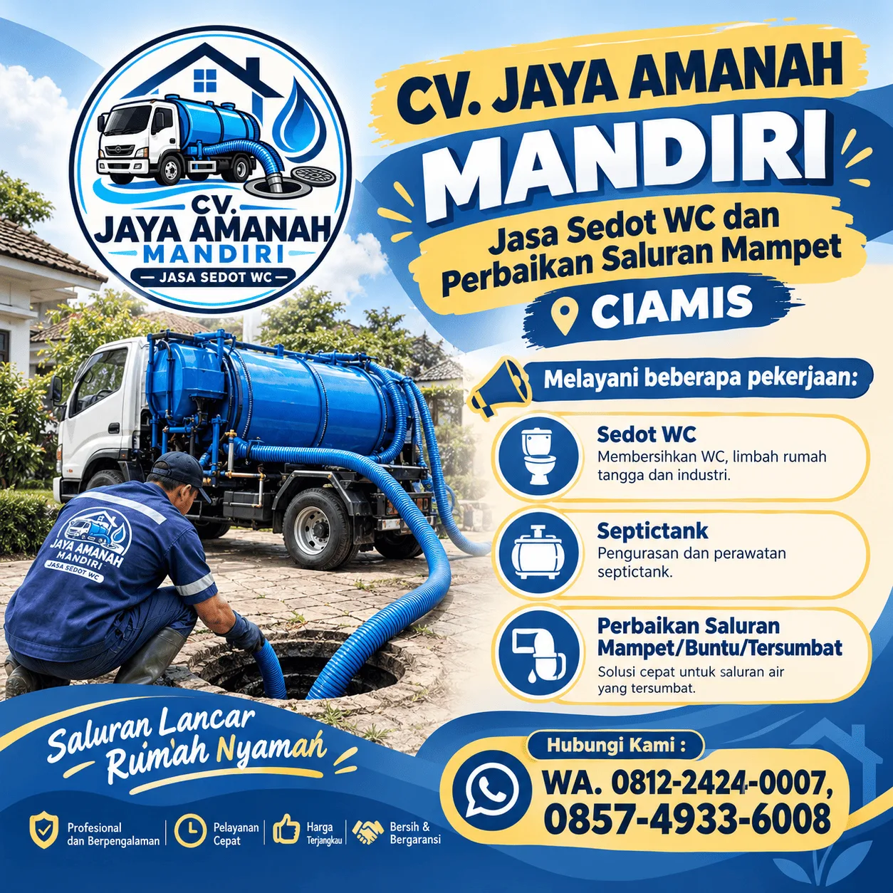 Jasa Sedot WC Ciamis & Perbaikan Saluran Mampet | CV Jaya Amanah Mandiri
