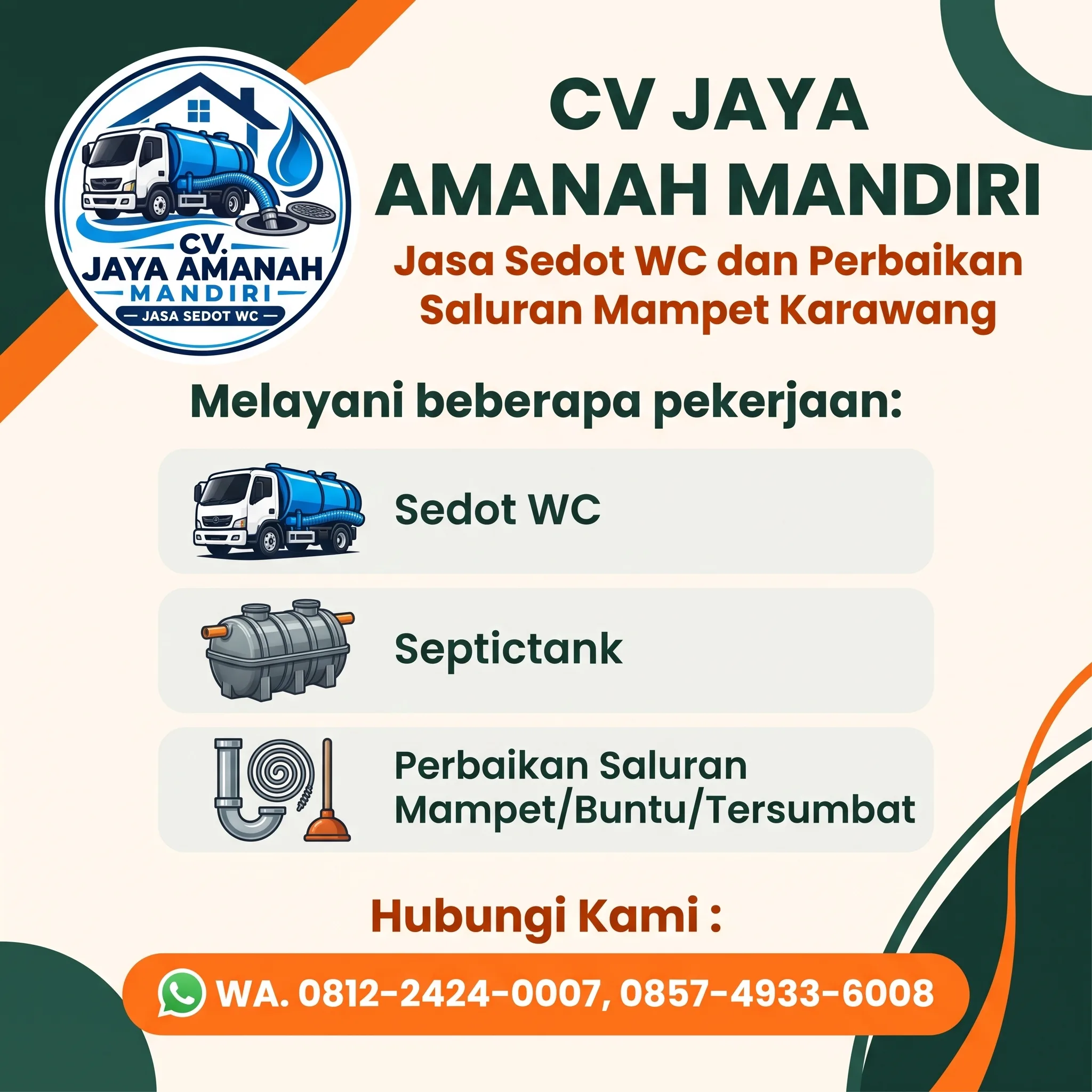 Jasa Sedot WC Karawang & Perbaikan Saluran Mampet | CV Jaya Amanah Mandiri
