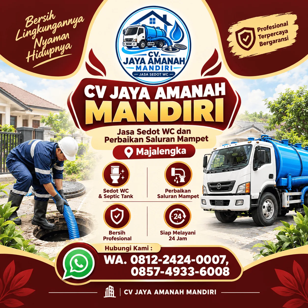 Jasa Sedot WC Majalengka & Perbaikan Saluran Mampet | CV Jaya Amanah Mandiri