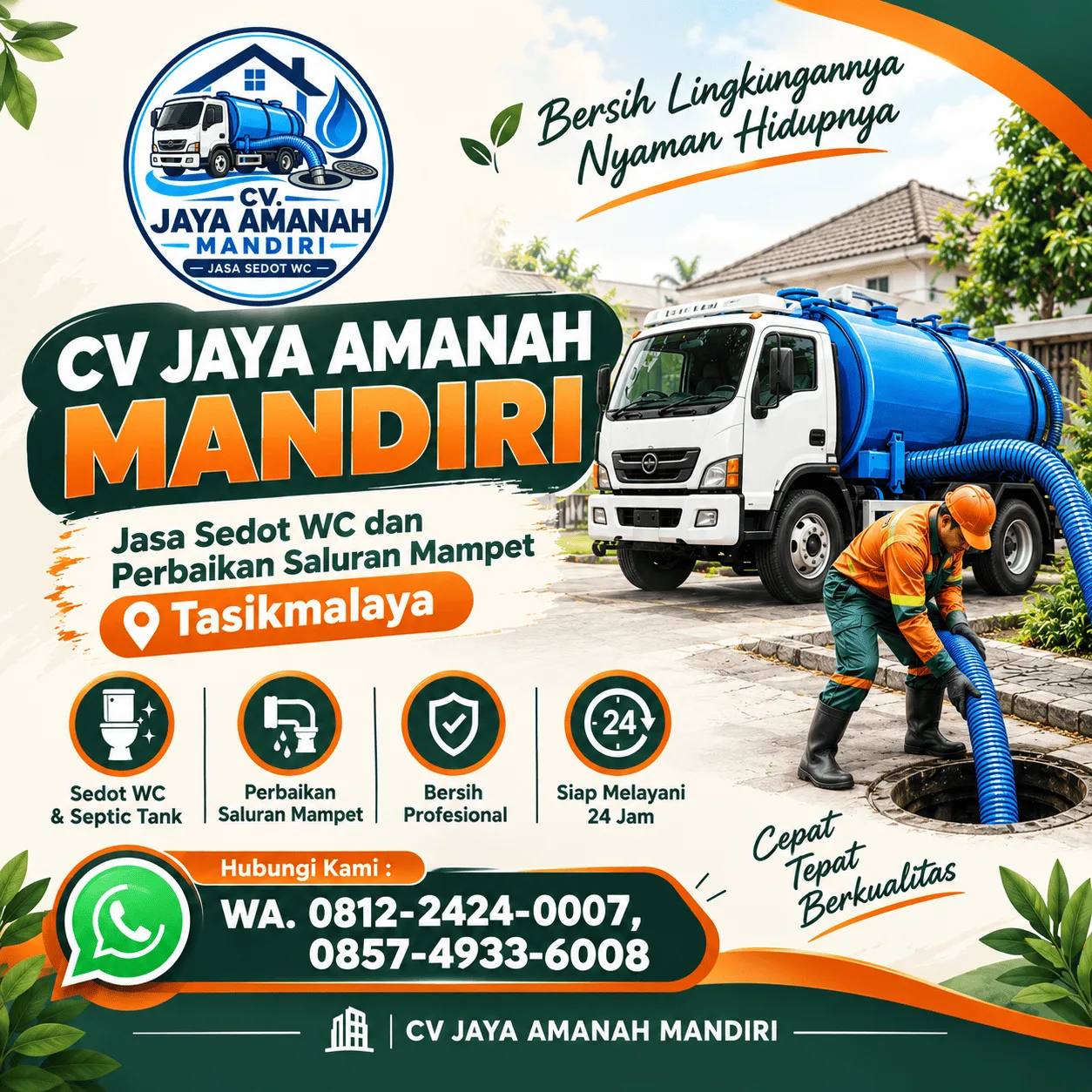 Jasa Sedot WC Tasikmalaya & Perbaikan Saluran Mampet | CV Jaya Amanah Mandiri
