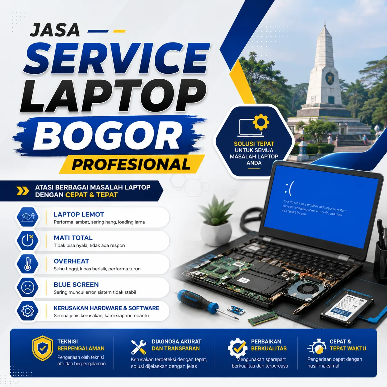Jasa Service Laptop Bogor Profesional untuk Laptop Lemot, Mati Total, Overheat, Blue Screen, dan Kerusakan Hardware Software