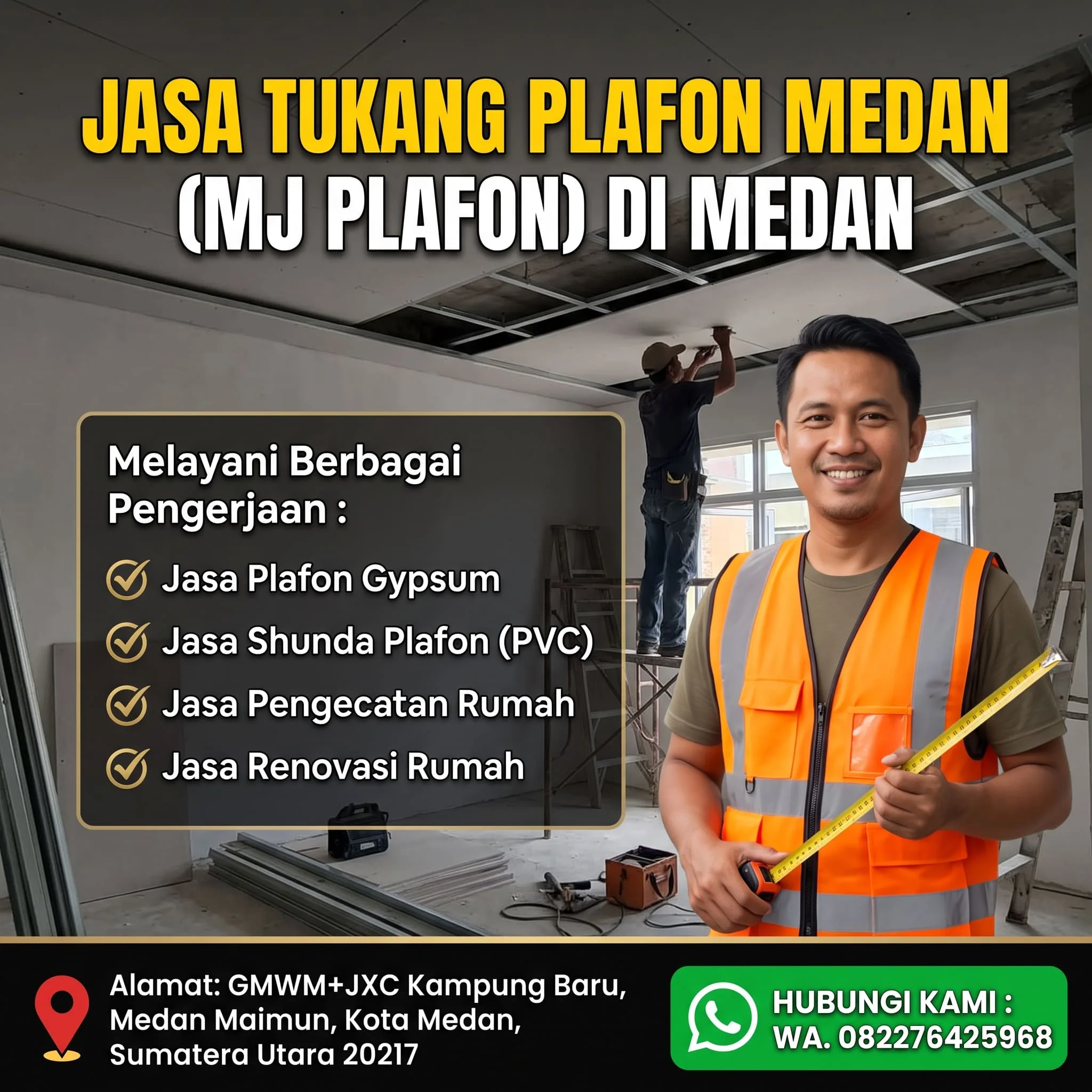 Jasa Tukang Plafon Medan – MJ Plafon | Gypsum, PVC, Cat & Renovasi