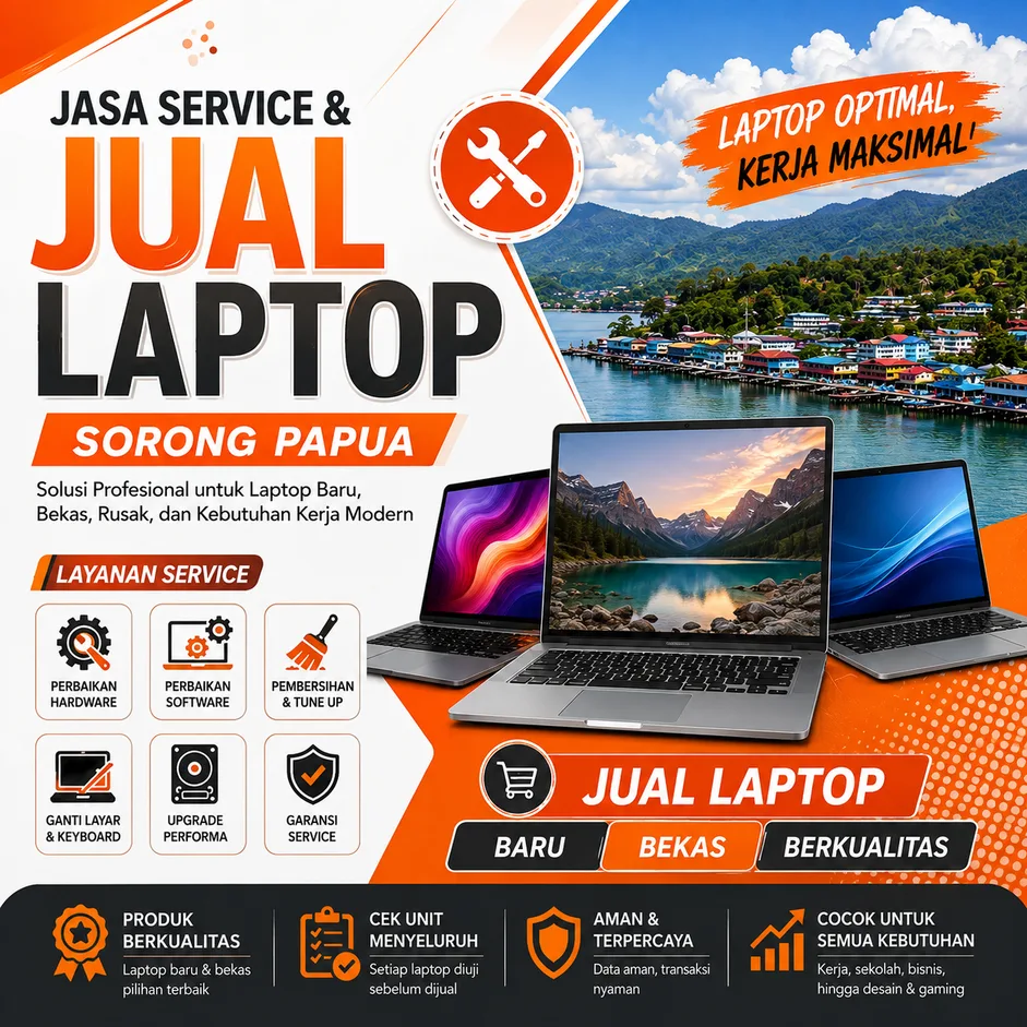Jasa Service & Jual Laptop Sorong Papua — Solusi Profesional untuk Laptop Baru, Bekas, Rusak, dan Kebutuhan Kerja Modern