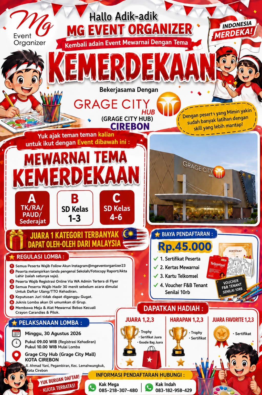 Lomba Mewarnai Tema Kemerdekaan di Grage City Mall Cirebon – 30 Agustus 2026