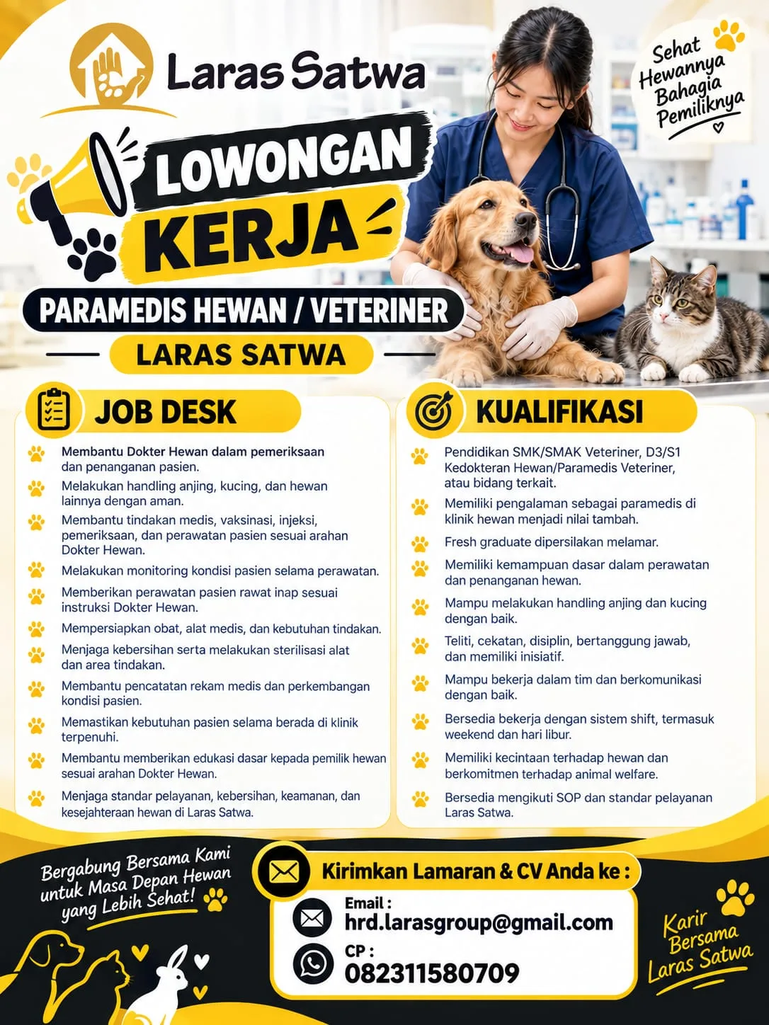 Lowongan Kerja Paramedis Hewan di Laras Satwa – Bergabung Bersama Tim Kami