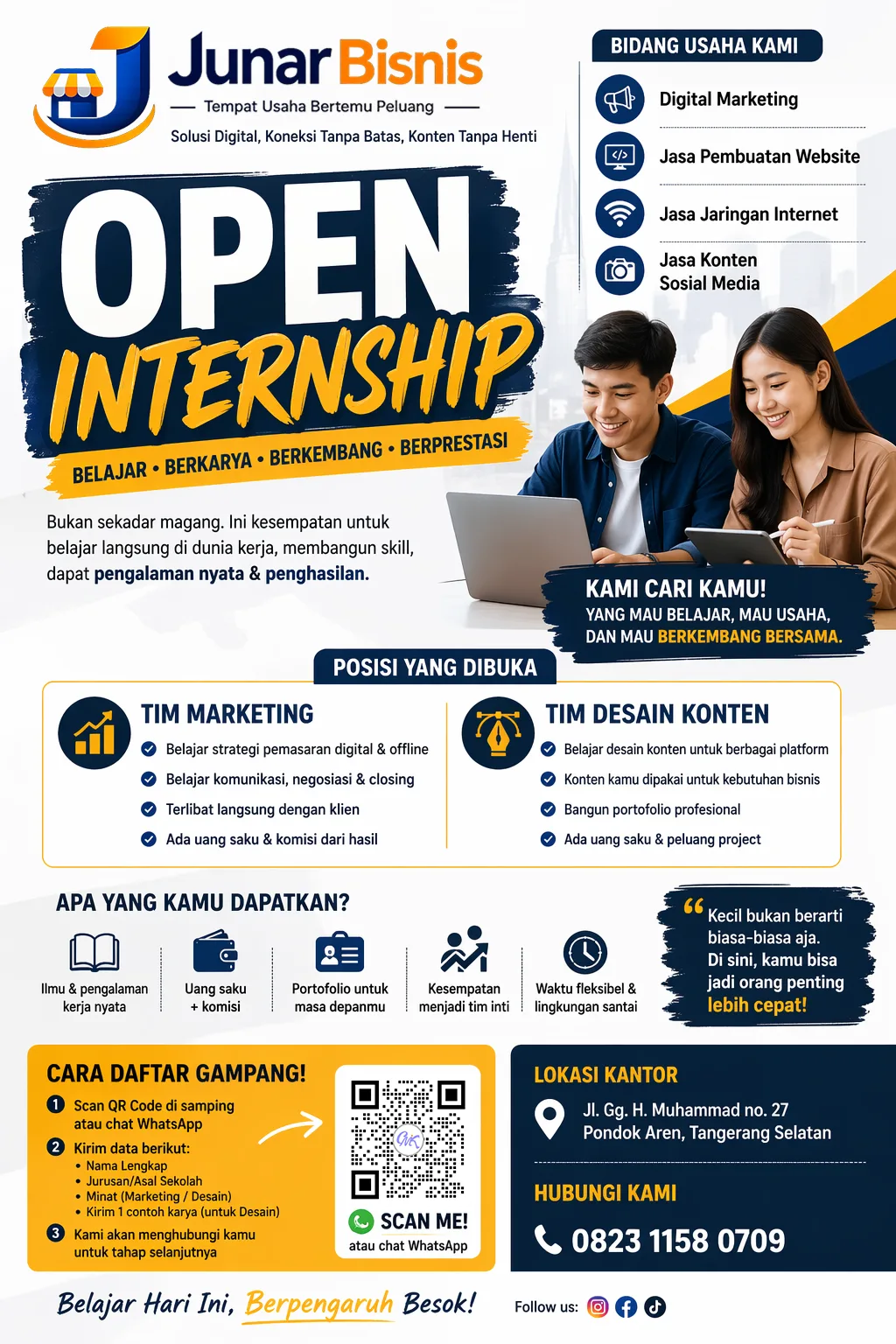 Pendaftaran Open Internship Magang Digital Marketing dan Desain Konten Dapat Komisi di Junar Bisnis Tangerang Selatan