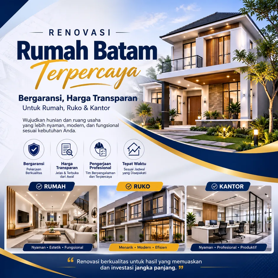 Renovasi Rumah Batam Terpercaya, Bergaransi, Harga Transparan untuk Rumah, Ruko & Kantor