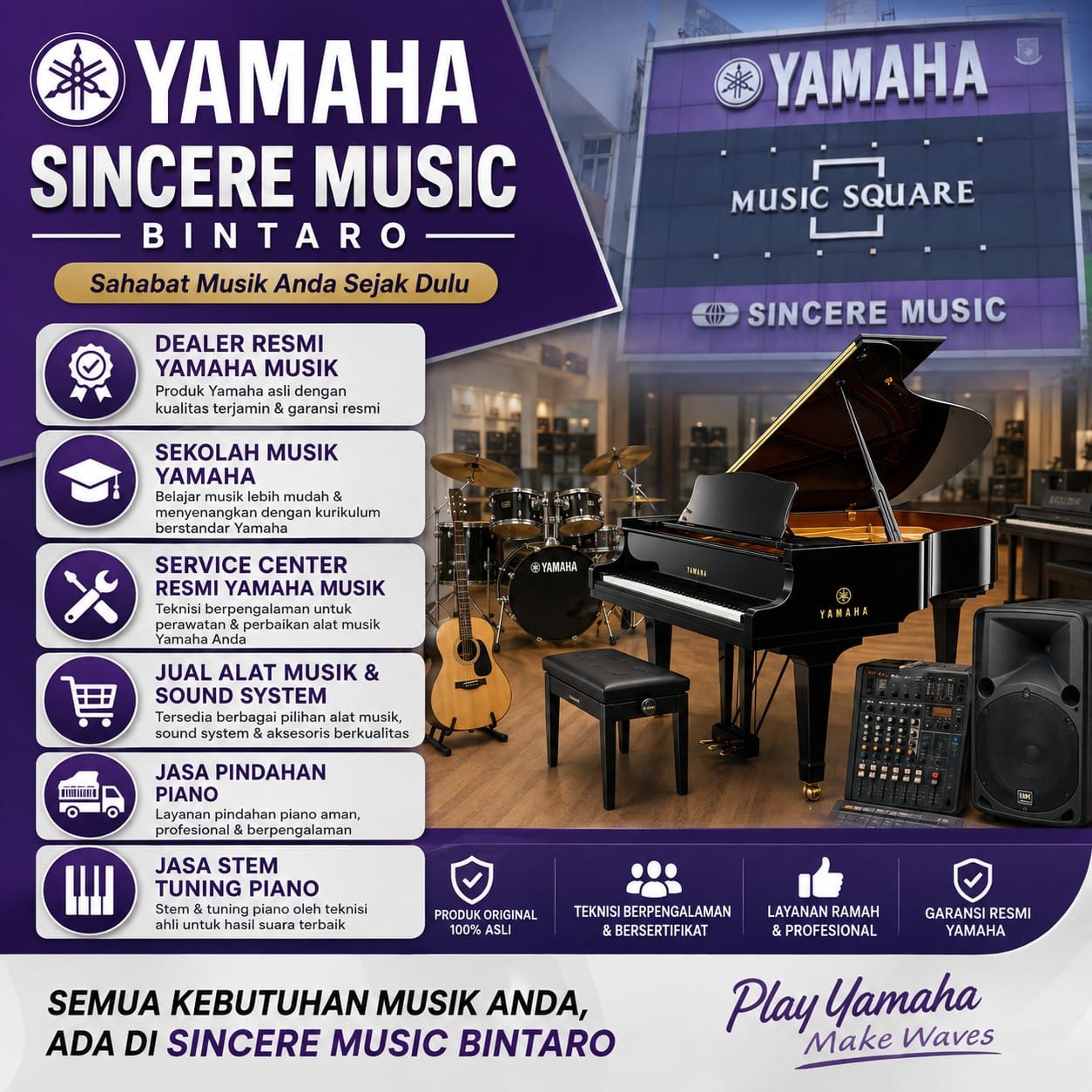 Sincere Music Bintaro Tangerang Selatan — Dealer Resmi Yamaha Musik, Jual Alat Musik & Sound System, Kursus Musik, dan Service Center Yamaha - gambar 3