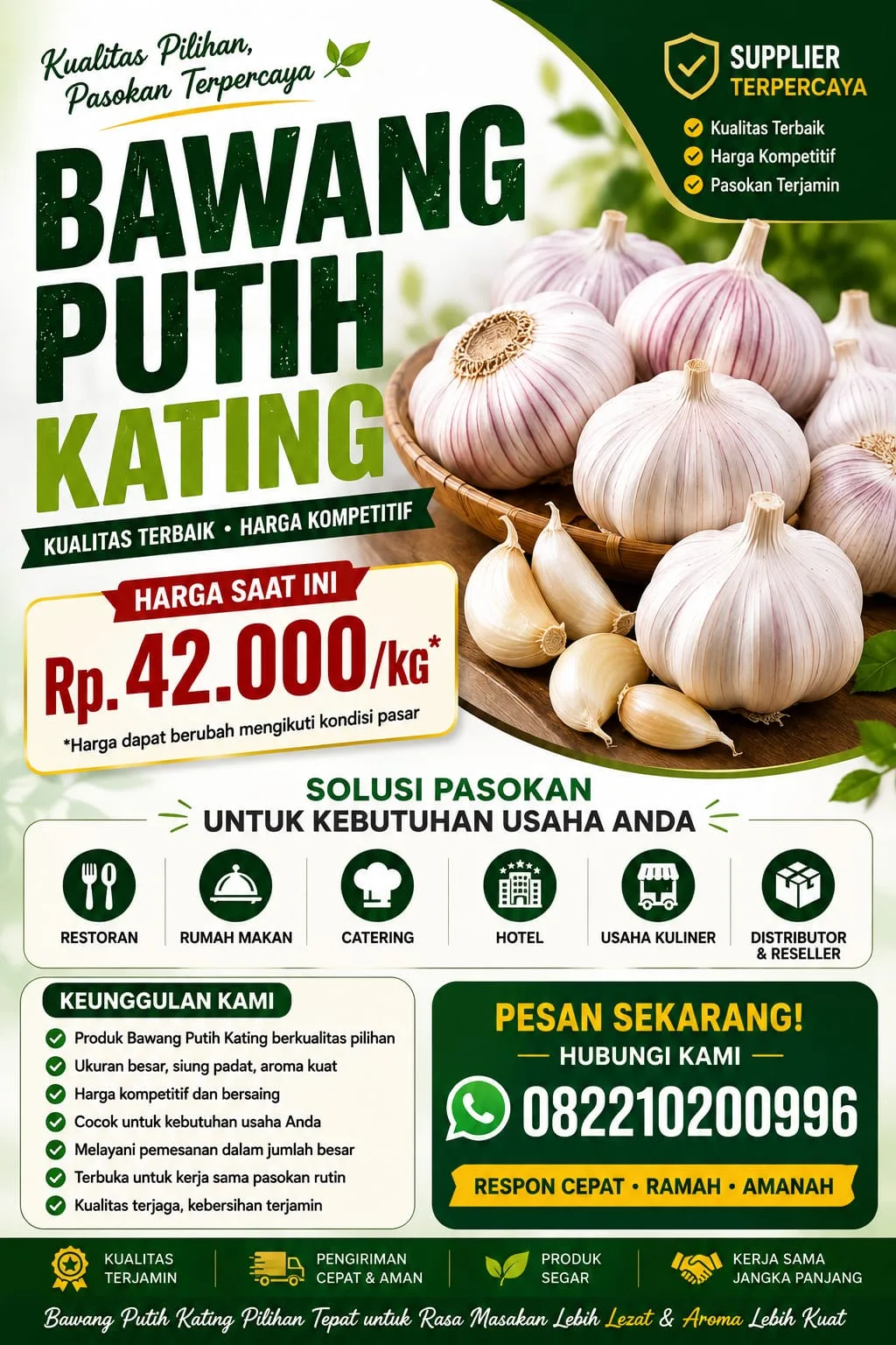 Supplier Bawang Putih Kating untuk Restoran, Rumah Makan, Catering, Hotel, Distributor & Reseller